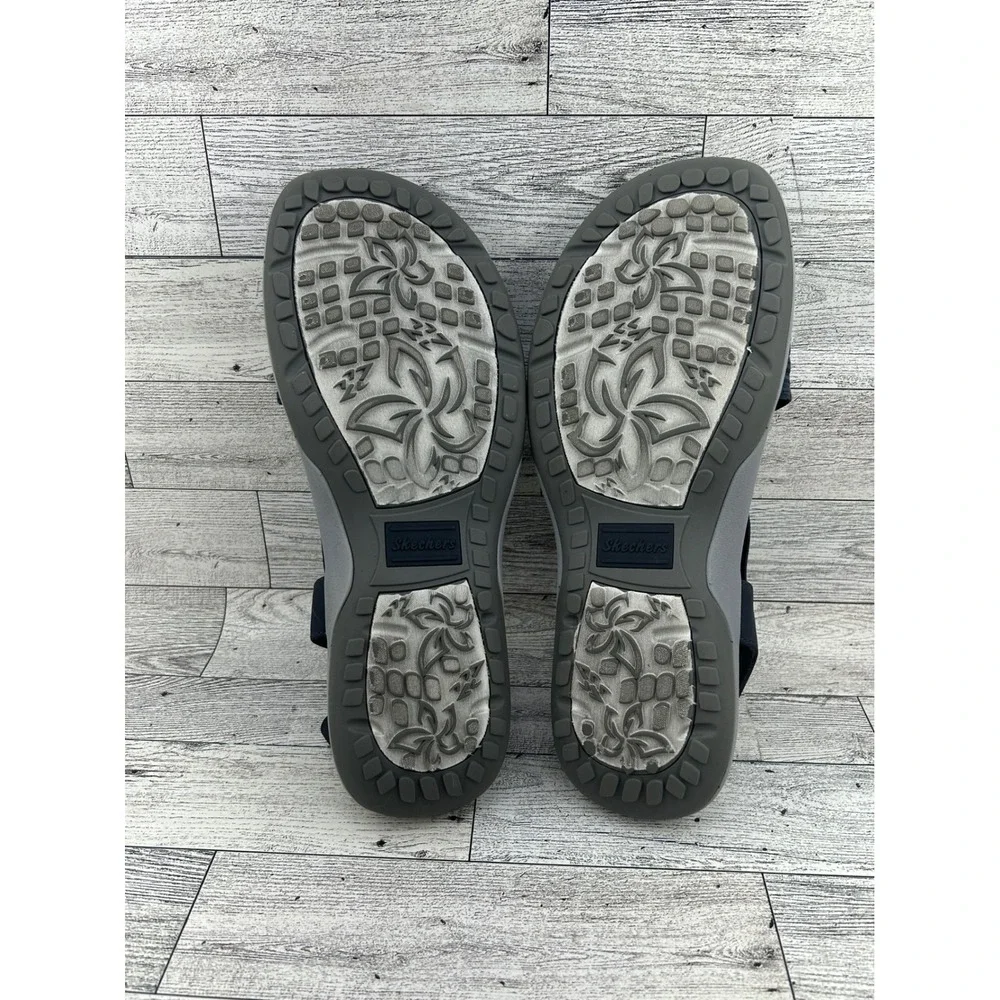 Skechers Reggae Slim Vacay Navy Blue Strappy Memory Foam Sandals Women Sz 8